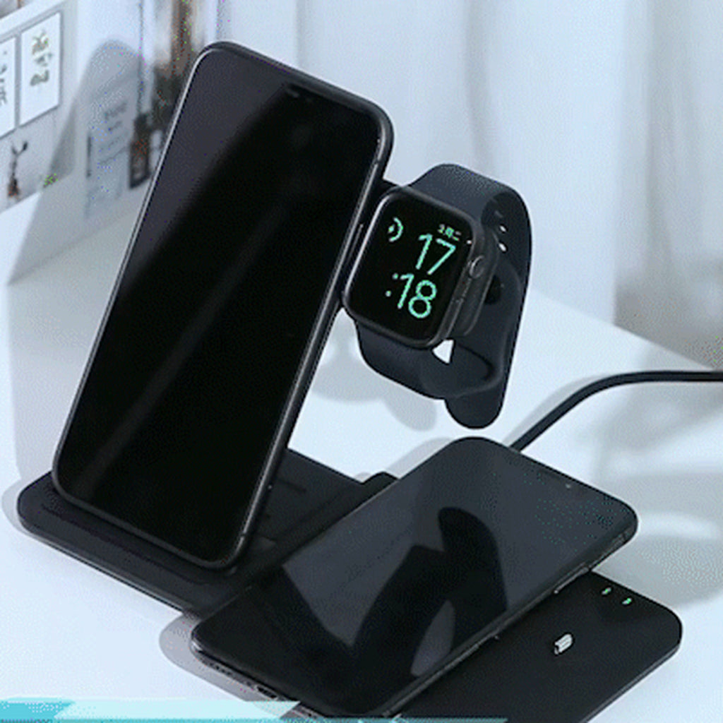 Three-in-one wireless charging stand with phone and smartwatch charging